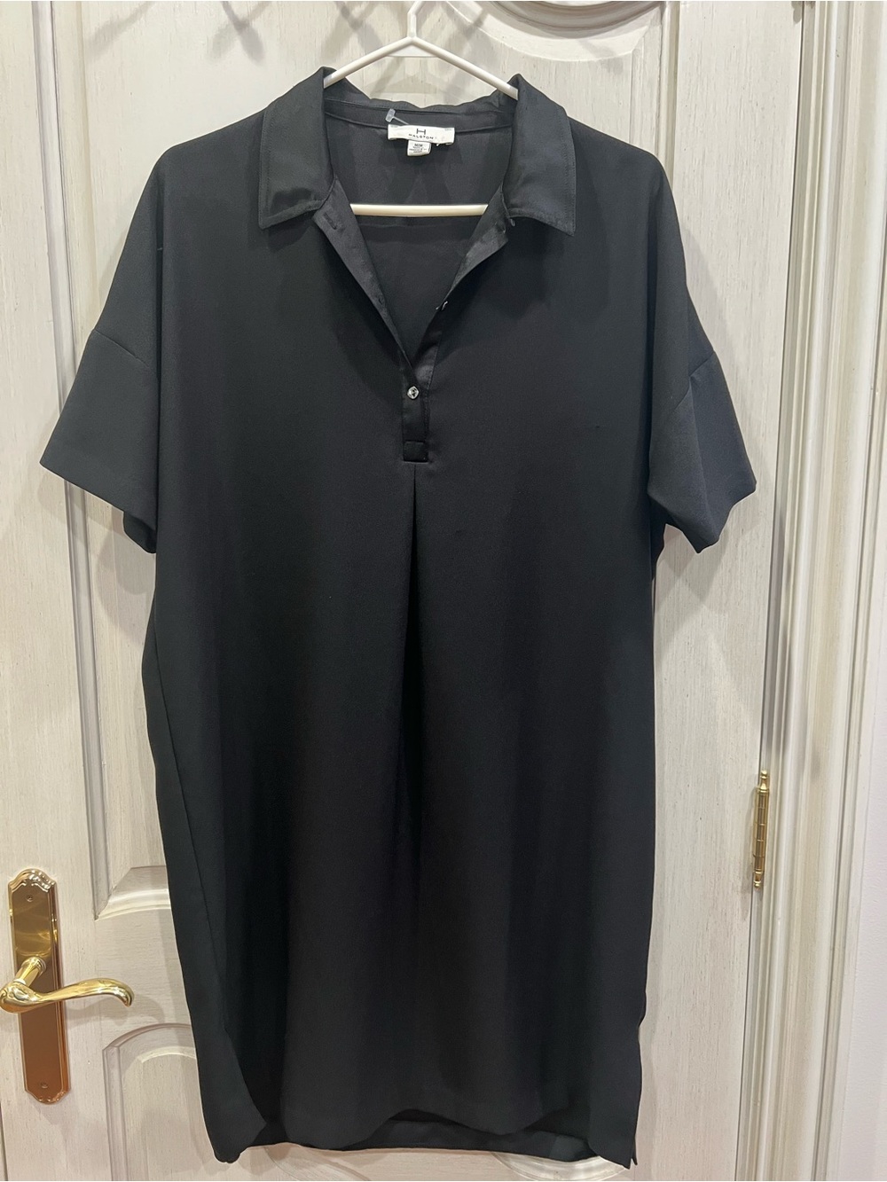 H by Halston Black Short-Sleeve Polo Shirt Dress